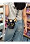 Korean Style Black Cat Patterned Cross Shoulder Bag and Handbag with Fluffy Accessories for Daily Travel - 5