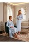 New Season Blue Double-Breasted Collared Full-Length Nursing-Friendly Design Long Sleeve 100% Cotton Maternity Nightgown Set - 5