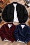 Men's 3-Piece Winter Combination Set Unisex Oversize Double Pocket Bomber Jacket College Jacket 2-Piece Half-Zip Stand Collar Thessaloniki Knit Sweater