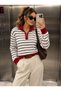 Polo Collar Colorful Striped Half Zipper Detailed Sporty Look Knitwear Sweater