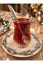 Luxurious 19-Piece Silver Tea Set - Handcrafted Cutwork Decor Glass Cup & Stainless Metal Tray and Saucer Set (6 Teaspoons Gift) - 2