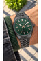 Black Steel Strap, Green Dial, Men's Wristwatch with Calendar in Stylish Box