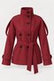 Zr Women's Stand Collar Belted Short Lined Burgundy Cashmere Coat - 5