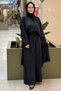 Basic Blouse and Trousers Set with V-Neck Cut on the Back and Long Piece Detail - 2