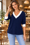 Contrast White Yakayla Casual Style - Women's V-Neck Long Sleeve Waffle Blouse