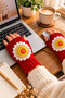 Women's Fingerless Knitted Gloves Red Flower Motif Handmade Winter Warm Gloves - 4