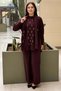 Fuat Gürşen Stone Detailed Shawl Accessory Tunic Trousers Knitwear Set - 2