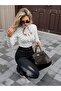 White Polka Dot Low-Cut Long Sleeve Crop Blouse - 6
