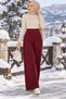 High Waist Elastic Full Lycra Z.Ra Model Knitwear Wide Trousers Claret Red
