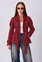 Zr Women's Stand Collar Belted Short Lined Burgundy Cashmere Coat - 6