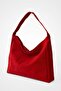 Suede Cream Casual Look Shopper Bag - Red - 5