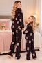 Mother Daughter Matching Long Sleeve Buttoned Black Color Suede Pajama Set (the Price Is for One Set) - 4