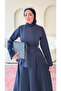 Women's Waist Tie Detailed Scuba Skirt Set - Navy Blue - 3
