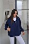 Lacivert Collar Zipper High Neck Sweatshirt - 2