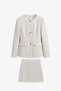 Ecru Gold Buttoned Tweed Skirt Jacket Set