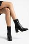 Stretch Matte Leather Zipper Detailed Thick Heeled Women's Boots Black - 2