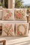 Printed Embroidery Appearance Floral Patterned 4-Piece Throw Pillow Cover Set