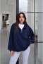 Lacivert Collar Zipper High Neck Sweatshirt