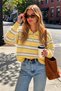 Polo Collar Striped Women's Oversize Knitwear Sweater - 3