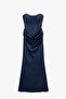 Navy Blue Vesper Drape Detailed Strapless Dress - 2