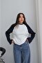 Navy Blue White Raglan Sleeve Sweatshirt - 2