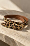 Women's Leopard Feathered Gold Buckle Textured Belt - 5