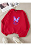 Women's Winter Sweatshirt Purple Pink Butterfly Flower Printed Oversize Crew Neck Sweatshirt Bloom Fear Printed