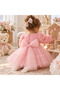 Pearl Rose Girls' Long Sleeve Special Occasion Dress with Bow on the Back and Pearl Detail - 4