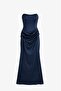 Navy Blue Vesper Drape Detailed Strapless Dress