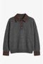 Anthracite Collared Sweater with Denim Detail on the Sleeves