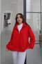 Red Collar Zippered High Collar Sweatshirt