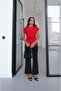 Red Side Buttoned Blouse with Pendant Detail - 2