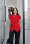 Red Side Buttoned Blouse with Pendant Detail - 3