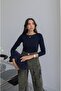 Navy Blue Jude Boat Neck Blouse - 2