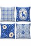 Blue Deer and Flower Patterned 4-Piece Throw Pillow Cover Set - 3