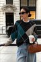 Crew Neck Diamond Patterned Women's Oversize Knitwear Sweater