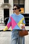Crew Neck Diamond Patterned Women's Oversize Knitwear Sweater