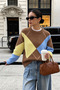 Crew Neck Diamond Patterned Women's Oversize Knitwear Sweater
