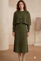 Women's Khaki Knitted Patterned Cape Poncho and Long Sleeve Knitwear Dress Two-Piece Set - 4