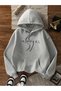 Gray Minimal Text Design Sweatshirt - Printed Oversize Hooded Sweatshirt - 7