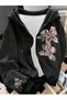 Floral Patterned Sweatshirt Zip-Up Cardigan - Printed Oversized Winter Hoodie with Pockets