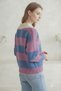 Women's Pink Color Block Striped Polo Collar Sweater - 5