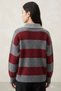 Women's Burgundy Color Blocked Striped Polo Collar Sweater - 5