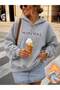 Gray Minimal Text Design Sweatshirt - Printed Oversize Hooded Sweatshirt - 3