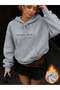 Gray Minimal Text Design Sweatshirt - Printed Oversize Hooded Sweatshirt - 2