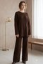Women's Brown Knitted Openwork Patterned Long Tunic Sweater and Pants Top and Bottom Knitwear Set - 3