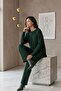 Women's Emerald Green Knitted Openwork Patterned Long Tunic Sweater and Pants Top and Bottom Knitwear Set - 3
