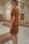 Women's Cinnamon Brown Crew Neck Short Sleeve Above Knee Knitwear Dress - 4