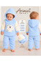Teddy Bear Embroidered Welsoft Hooded Baby Boy Set - 2