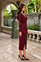 Women's Long Sleeve Double Breasted Collar Side Button Detailed Imported Crepe Midi Dress - 2